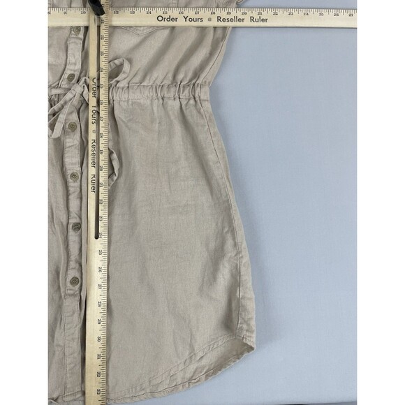 Love Tree Linen Blend Button Front Collared Mini Dress Women’s LG Khaki Safari - Picture 8 of 15
